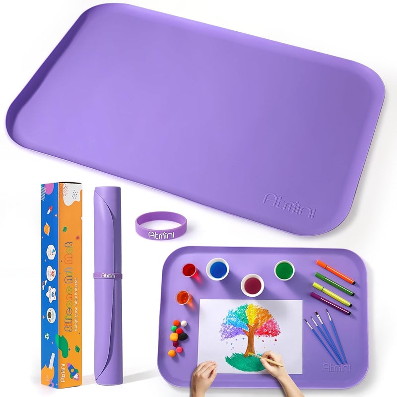 AtMini Store Silicone Art Mats for Kids, 24"x16" Silicone Craft Mat with Lip to Keep Clean, Play Sand, Painting, DIY Crafts Mat for Kids (Purple) - Image 1
